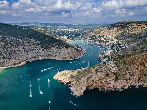 Aerial of the bay of Balaklava, Crimea, Russia, Europe