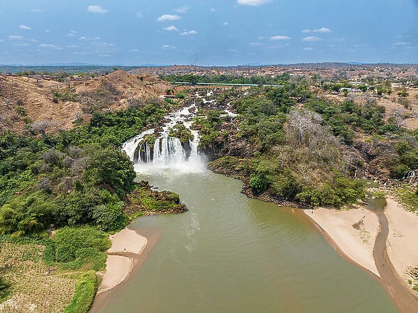 Aerial of the Binga waterfalls, Kwanza Sul, Angola, Africa