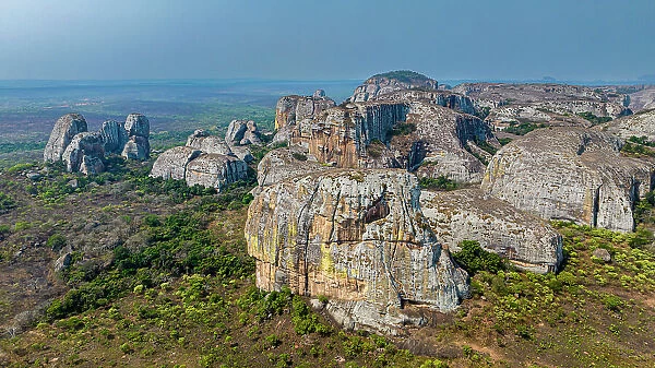 Aerial of black rocks of Pungo Andongo, Malanje, Angola, Africa