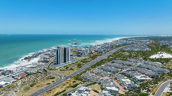 Aerial of Bloubergstrand Beach, Table Bay, Cape Town, South Africa, Africa