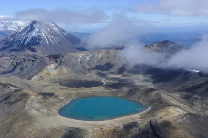 Framed Print : Aerial of a blue lake with Mount Ngauruhoe in the background, Tongariro National Park, UNESCO World Heritage Site, North Island, New Zealand, Pacific Framed Print : Aerial of a blue lake with Mount Ngauruhoe in the background, Tongariro National Park, UNESCO World Heritage Site, North Island, New Zealand, Pacific