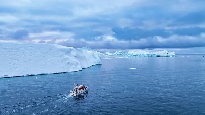 Framed Print : Aerial of a boat between the icebergs of the Ilulissat Icefjord, UNESCO World Heritage Site, Western Greenland, Denmark, Polar Regions Framed Print : Aerial of a boat between the icebergs of the Ilulissat Icefjord, UNESCO World Heritage Site, Western Greenland, Denmark, Polar Regions