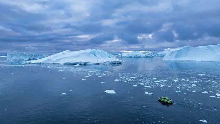 Framed Print : Aerial of a boat in the Ilulissat Icefjord, UNESCO World Heritage Site, Western Greenland, Denmark, Polar Regions Framed Print : Aerial of a boat in the Ilulissat Icefjord, UNESCO World Heritage Site, Western Greenland, Denmark, Polar Regions