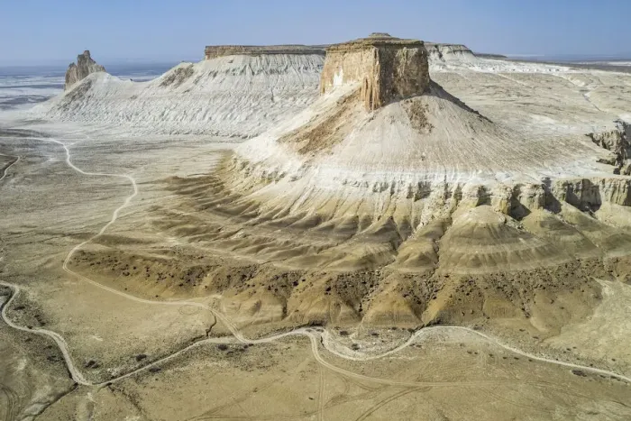 Framed Print : Aerial of Bozzhira Canyon, Ustyurt plateau, Mangystau, Kazakhstan, Central Asia, Asia