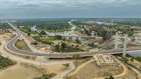 Aerial of the bridge over Catumbela, Benguela, Angola, Africa