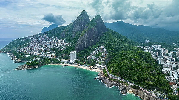 Aerial of Two Brothers Peak, Rio de Janeiro, Brazil, South America