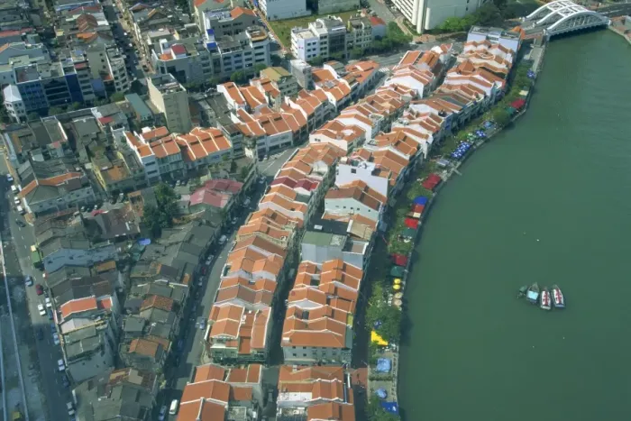 Framed Print : Aerial of buildings along the waterfront of the Boat Framed Print : Aerial of buildings along the waterfront of the Boat