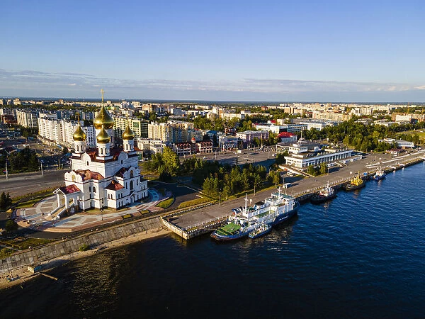 Aerial of the Cathedral of the Archangel, Arkhangelsk, Russia, Europe