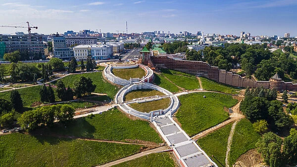 Aerial of the Chkalov Stairs, Nizhny Novgorod, Russia, Europe