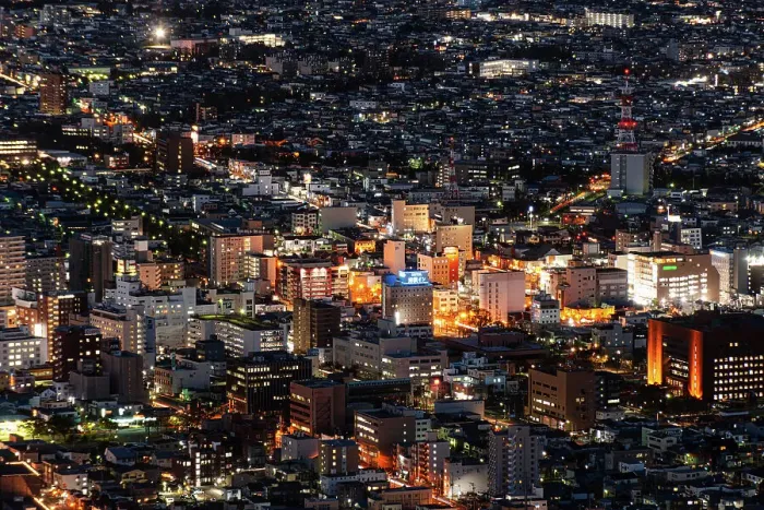 Framed Print : Aerial of city centre skyline at night, Hakodate, Hokkaido, Japan, Asia Framed Print : Aerial of city centre skyline at night, Hakodate, Hokkaido, Japan, Asia