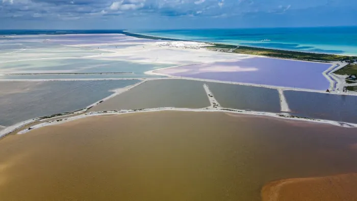 Framed Print : Aerial of the colourful salinas of Las Coloradas, Yucatan, Mexico, North America Framed Print : Aerial of the colourful salinas of Las Coloradas, Yucatan, Mexico, North America