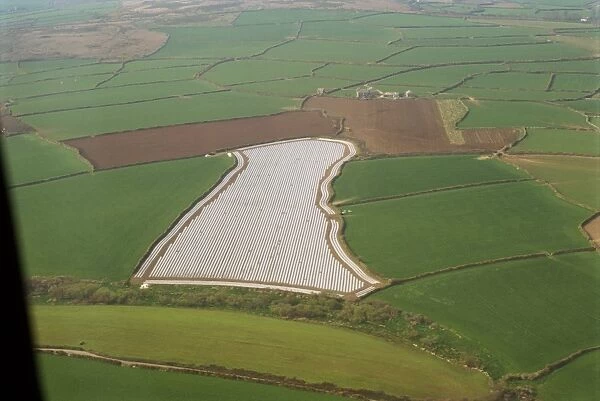 Aerial of Cornish fields, Cornwall, England, United Kingdom, Europe