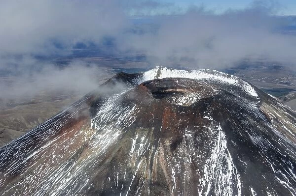 Aerial of the crater of Mount Ngauruhoe, Tongariro National Park, UNESCO World Heritage Site, North Island, New Zealand, Pacific
