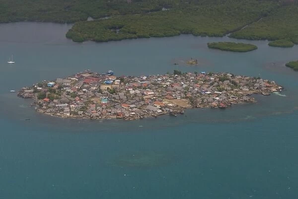 Aerial of a densely populated island, San Blas Islands, Kuna Yala, Panama, Central