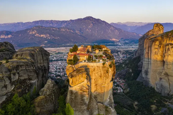 Framed Print : Aerial by drone of the Holy Monastery of Holy Trinity at sunrise Framed Print : Aerial by drone of the Holy Monastery of Holy Trinity at sunrise