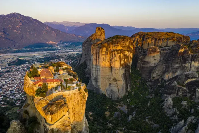 Framed Print : Aerial by drone of the Holy Monastery of Holy Trinity at sunrise Framed Print : Aerial by drone of the Holy Monastery of Holy Trinity at sunrise