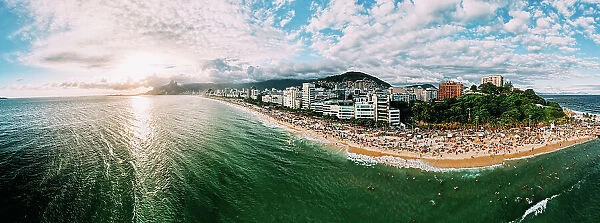 Aerial drone panorama of Ipanema beach, Rio de Janeiro, Brazil, South America