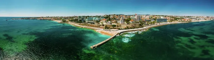 Framed Print : Aerial drone panoramic view of Cascais and Estoril coastlines with turquoise water, Cascais, 30km west of Lisbon, Portuguese Riviera, Portugal, Europe Framed Print : Aerial drone panoramic view of Cascais and Estoril coastlines with turquoise water, Cascais, 30km west of Lisbon, Portuguese Riviera, Portugal, Europe
