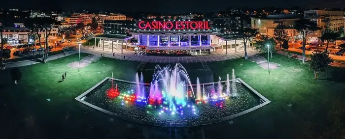 Framed Print : Aerial drone panoramic view of Casino Estoril at night, the inspiration of Ian Fleming's Casino Royale, Estoril, Portugal, Europe Framed Print : Aerial drone panoramic view of Casino Estoril at night, the inspiration of Ian Fleming's Casino Royale, Estoril, Portugal, Europe