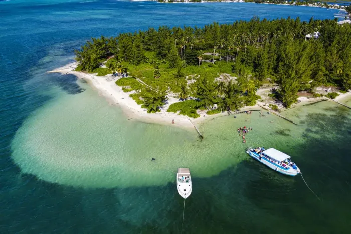 Framed Print : Aerial by drone of Starfish Point on Water Cay, Grand Cayman, Cayman Islands, Caribbean