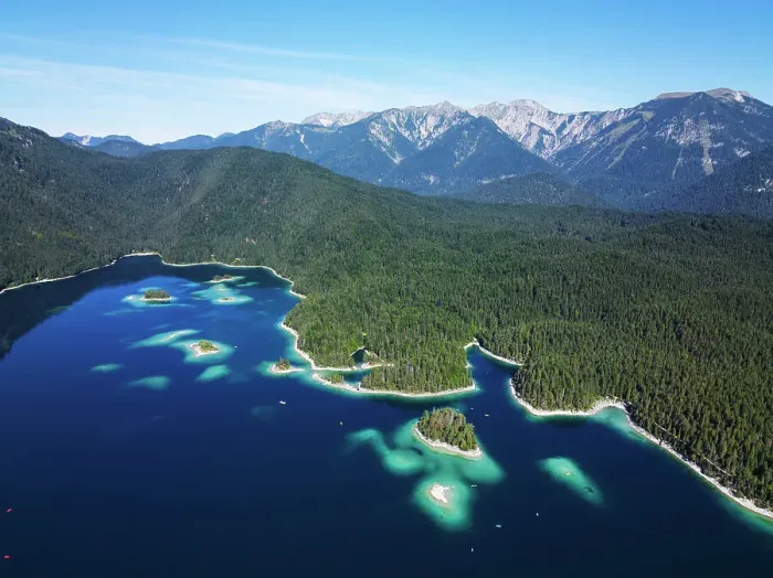 Framed Print : Aerial drone view of Eibsee lake, Garmisch Partenkirchen, Bavaria, Germany, Europe Framed Print : Aerial drone view of Eibsee lake, Garmisch Partenkirchen, Bavaria, Germany, Europe