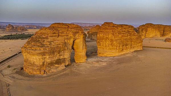 Aerial of the Elephant Rock, Al Ula, Kingdom of Saudi Arabia, Middle East