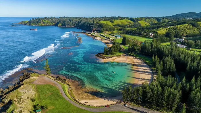 Framed Print : Aerial of Emily Bay, the Unesco world heritage site Norfolk island, Australia Framed Print : Aerial of Emily Bay, the Unesco world heritage site Norfolk island, Australia