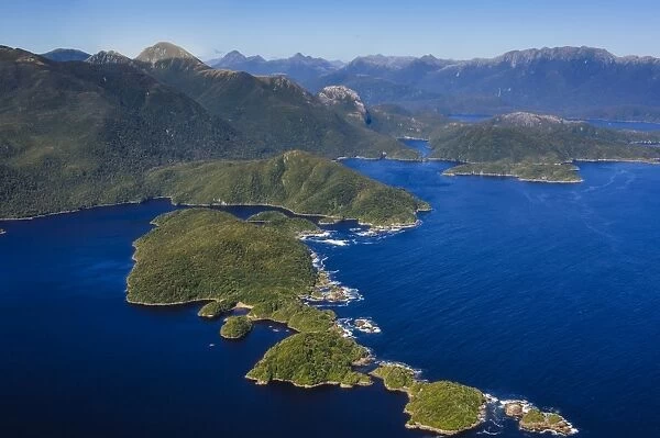 Aerial of Fiordland National Park, UNESCO World Heritage Site, South Island, New Zealand, Pacific