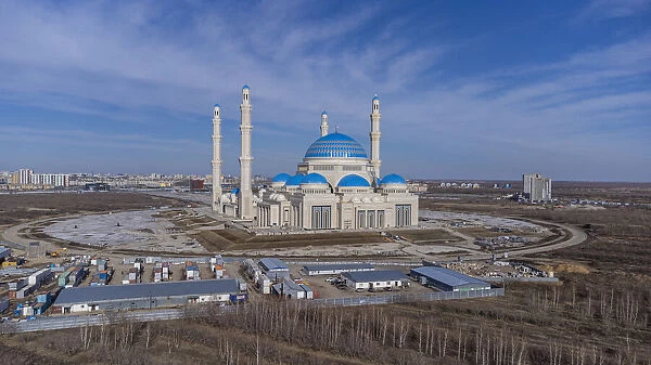 Aerial of the Grand Mosque, Nur Sultan, formerly Astana, capital of Kazakhstan, Central Asia, Asia