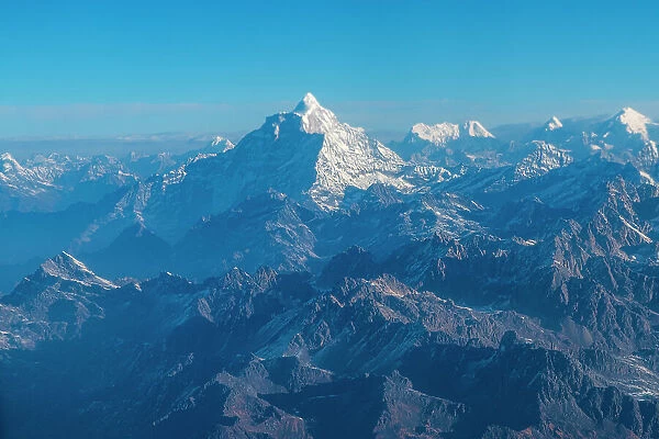 Aerial of the Himalayan mountain range around Mount Everest, Nepal, Asia