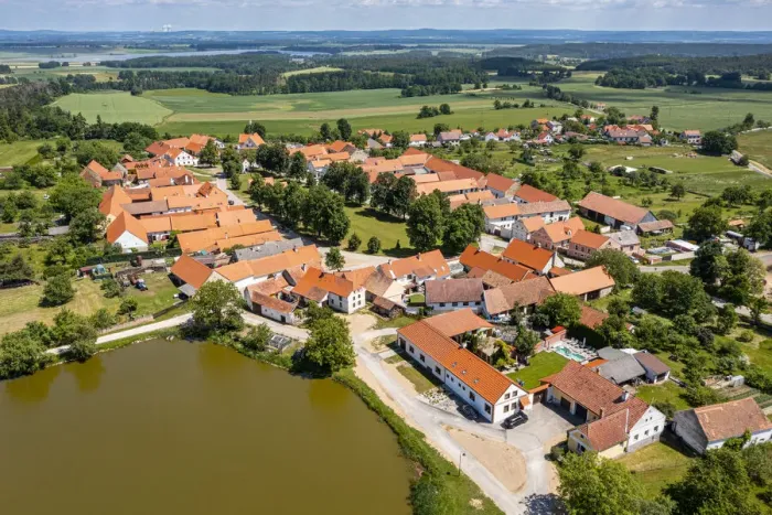 Framed Print : Aerial of the historic village of Holasovice, UNESCO World Heritage Site, South Bohemia Framed Print : Aerial of the historic village of Holasovice, UNESCO World Heritage Site, South Bohemia