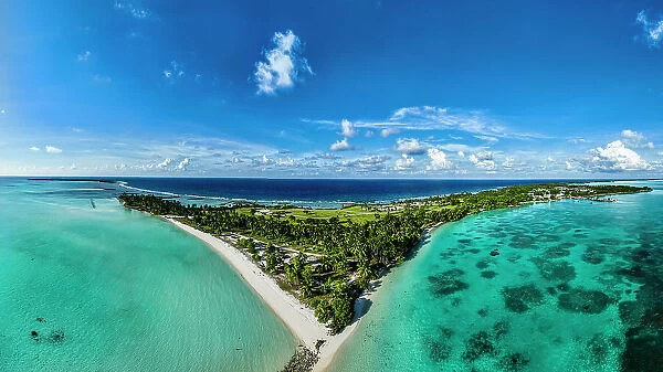 Aerial of Home Island, Cocos (Keeling) Islands, Australian Indian Ocean Territory, Australia, Indian Ocean