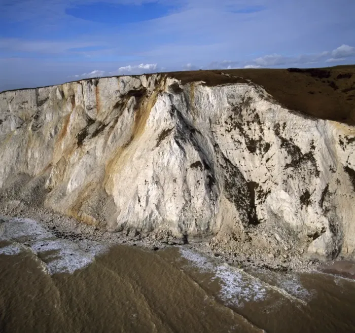 Framed Print : Aerial image of Beachy Head, a chalk headland, the highest chalk sea cliff in Britain