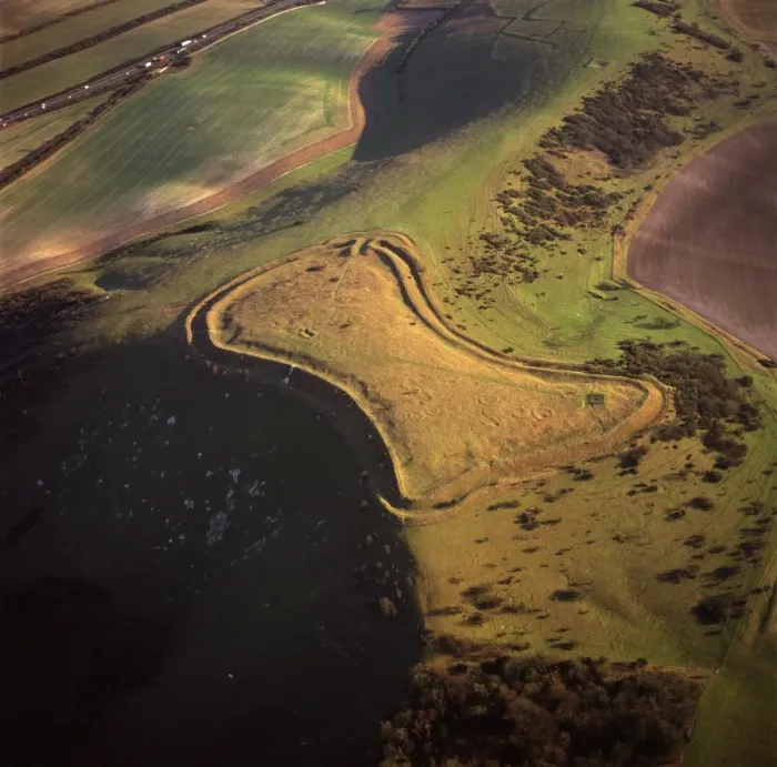 Framed Print : Aerial image of Beacon Hill, an Iron Age hill fort, Burghclere, Hampshire