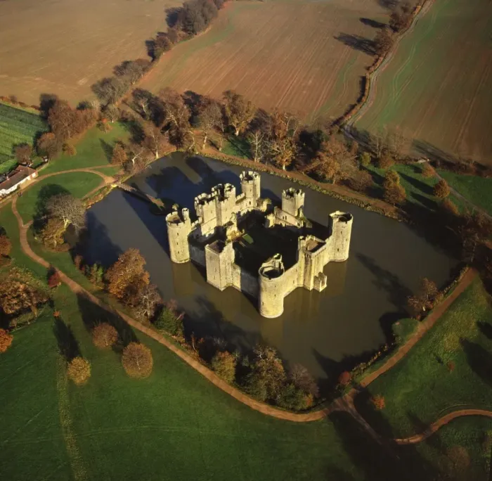 Framed Print : Aerial image of Bodiam Castle, late medieval moated castle, Robertsbridge Framed Print : Aerial image of Bodiam Castle, late medieval moated castle, Robertsbridge