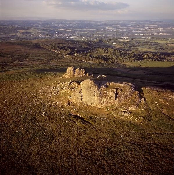 Aerial image of Haytor (Hay Tor) and Haytor Rocks, granite rock outcrop