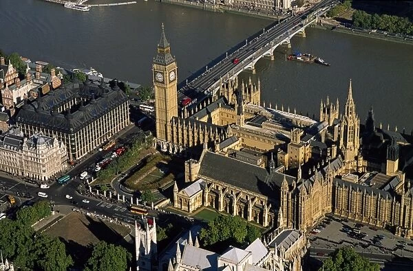 Aerial image of the Houses of Parliament (Palace of Westminster) and Big Ben