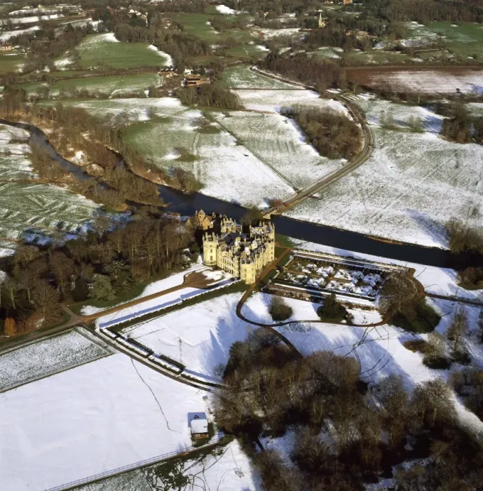 Framed Print : Aerial image of Longford Castle in snow, south of Salisbury, Wiltshire Framed Print : Aerial image of Longford Castle in snow, south of Salisbury, Wiltshire