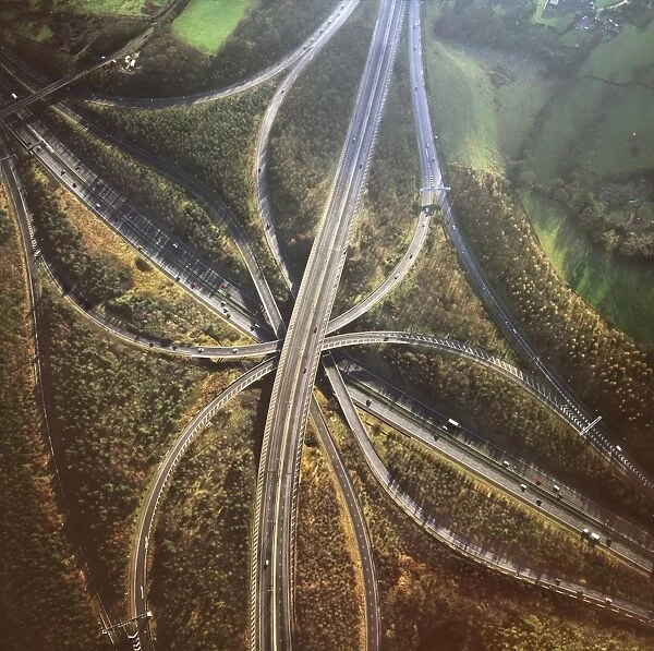 Aerial image of M25 and M23 Motorway Junction, Surrey, England, United Kingdom, Europe
