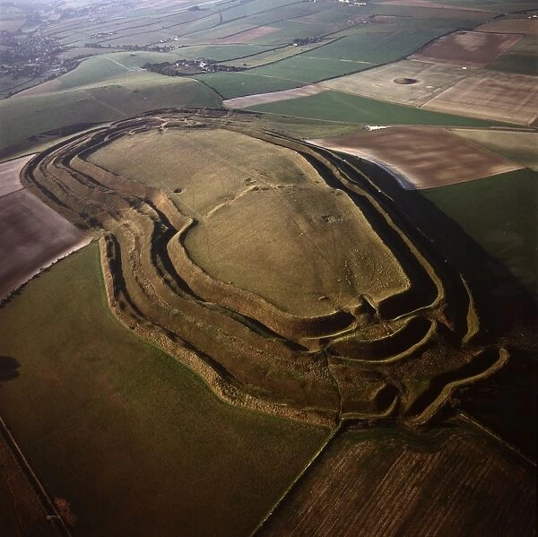 Aerial image of Maiden Castle, an Iron Age hill fort, Winterborne Monkton