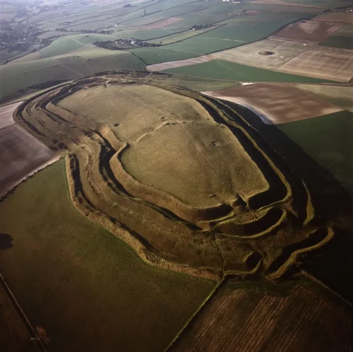 Framed Print : Aerial image of Maiden Castle, an Iron Age hill fort, Winterborne Monkton Framed Print : Aerial image of Maiden Castle, an Iron Age hill fort, Winterborne Monkton