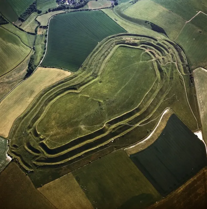 Framed Print : Aerial image of Maiden Castle, an Iron Age hill fort, Winterborne Monkton Framed Print : Aerial image of Maiden Castle, an Iron Age hill fort, Winterborne Monkton
