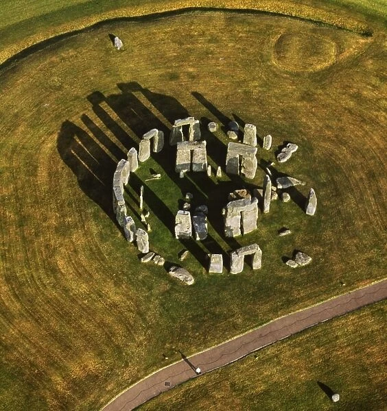 Aerial image of Stonehenge, prehistoric monument and stone circle, UNESCO World Heritage Site