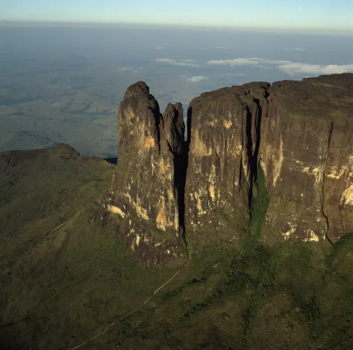 Framed Print : Aerial image of tepuis showing southeast corner and Towashing Pinnacle (Tewasen) Framed Print : Aerial image of tepuis showing southeast corner and Towashing Pinnacle (Tewasen)