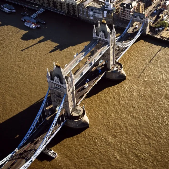 Framed Print : Aerial image of Tower Bridge, a combined bascule and suspension bridge