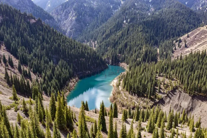 Framed Print : Aerial of the Kaindy Lake with its dead trees, Kolsay Lakes National Park, Tian Shan mountains, Kazakhstan, Central Asia, Asia Framed Print : Aerial of the Kaindy Lake with its dead trees, Kolsay Lakes National Park, Tian Shan mountains, Kazakhstan, Central Asia, Asia