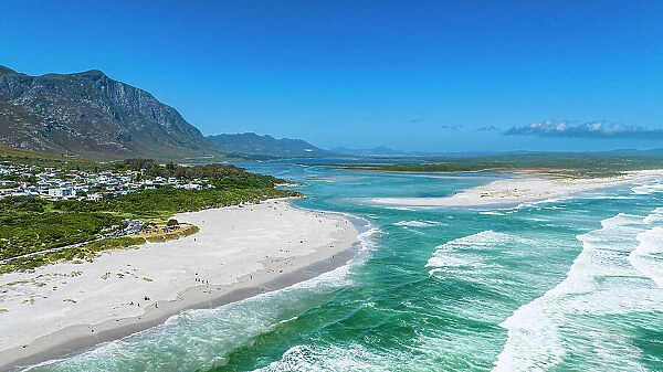 Aerial of the Klein River Lagoon, Hermanus, Western Cape Province, South Africa, Africa