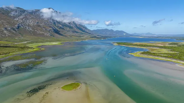 Framed Print : Aerial of the Klein River Lagoon, Hermanus, Western Cape Province, South Africa, Africa