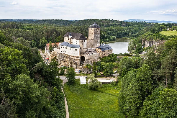Aerial of Kost Castle, Bohemian Paradise, Czech Republic, Europe