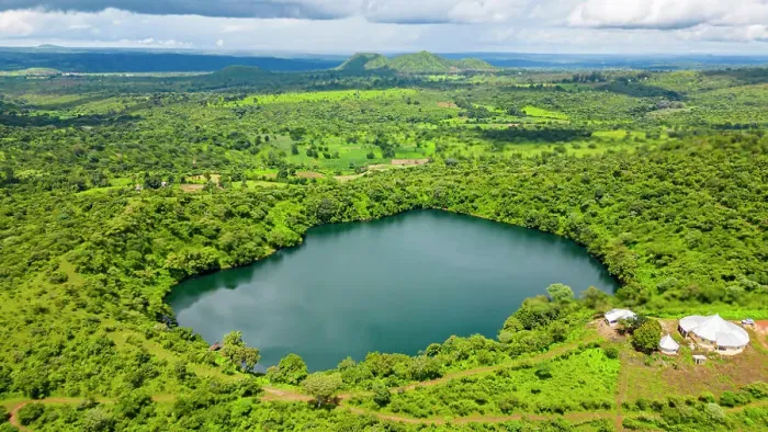 Framed Print : Aerial of Lake Tison, Ngaoundere, Adamawa region, Northern Cameroon, Africa
